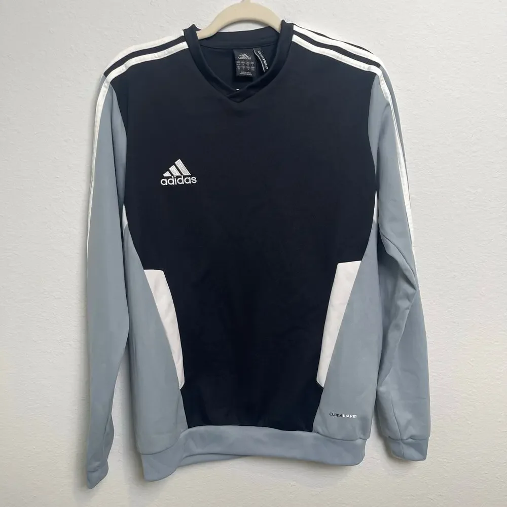 Adidas ClimaWarm Sweatshirt Mens Medium Black Blue 3 Stripe Athletic Pullover